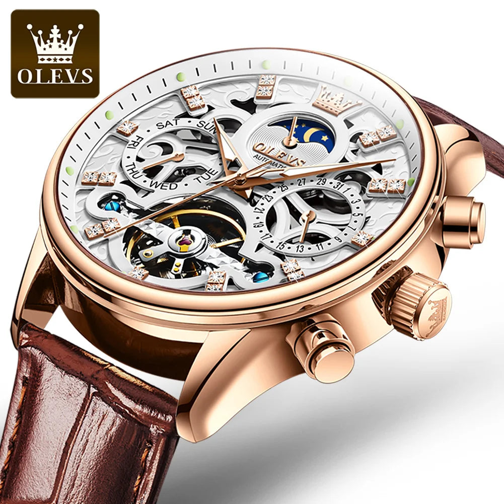 OLEVS 6658 Mens Watch Business Leather Strap Reloj Multi Shop24