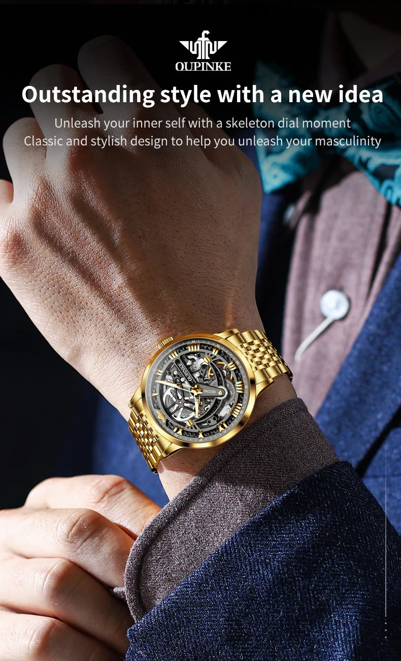 OUPINKE 3173 Original Leather Strap Automatic Hollow Mechanical Wristwatch for Men Multi Shop24