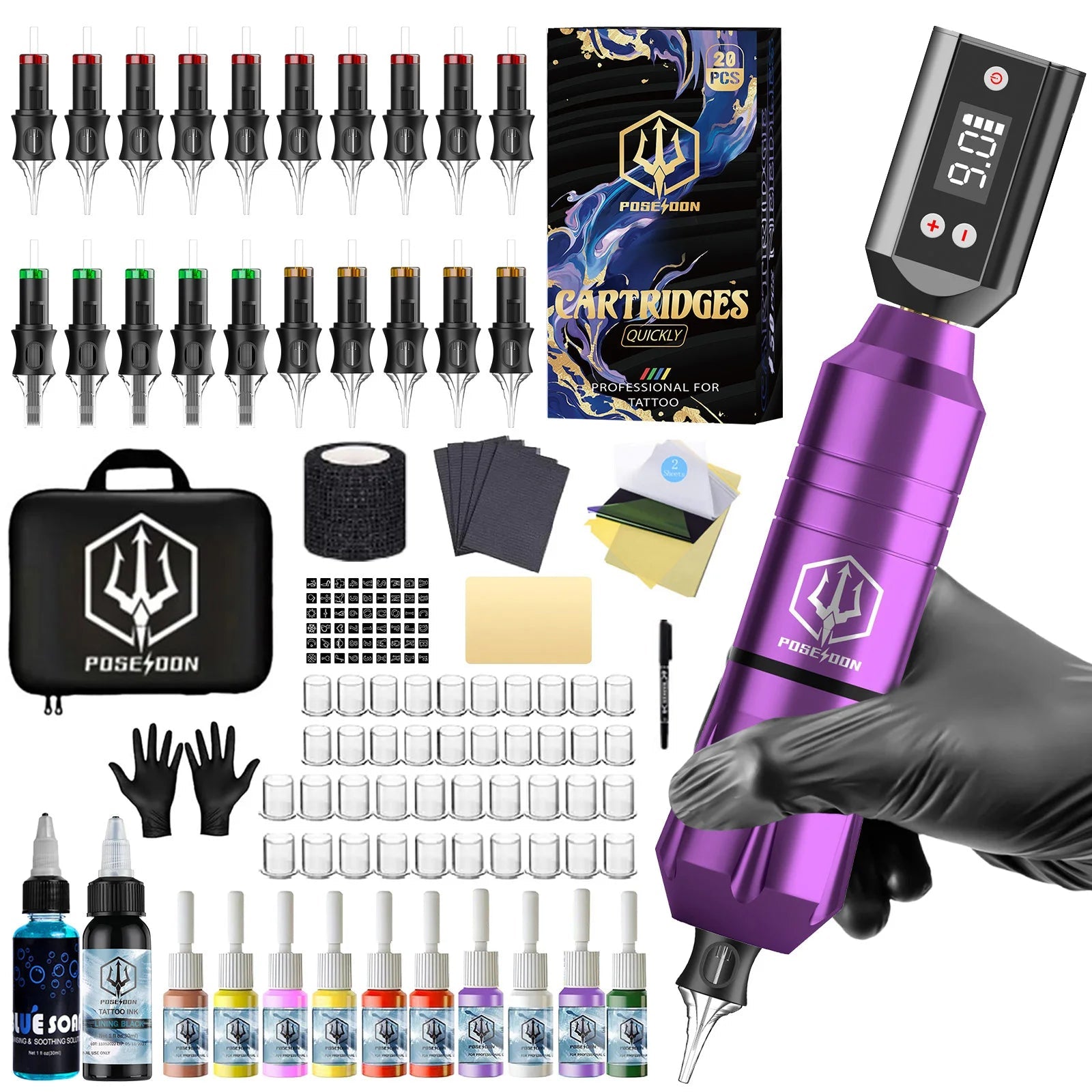 Tattoo Kit POSEIDON V5 Beautiful Tattoo Pen Kit For Permanent Makeup Tattoo Machine Kit Hot Tattoo Power Supply Tattoo Gun Kit MultiShop24