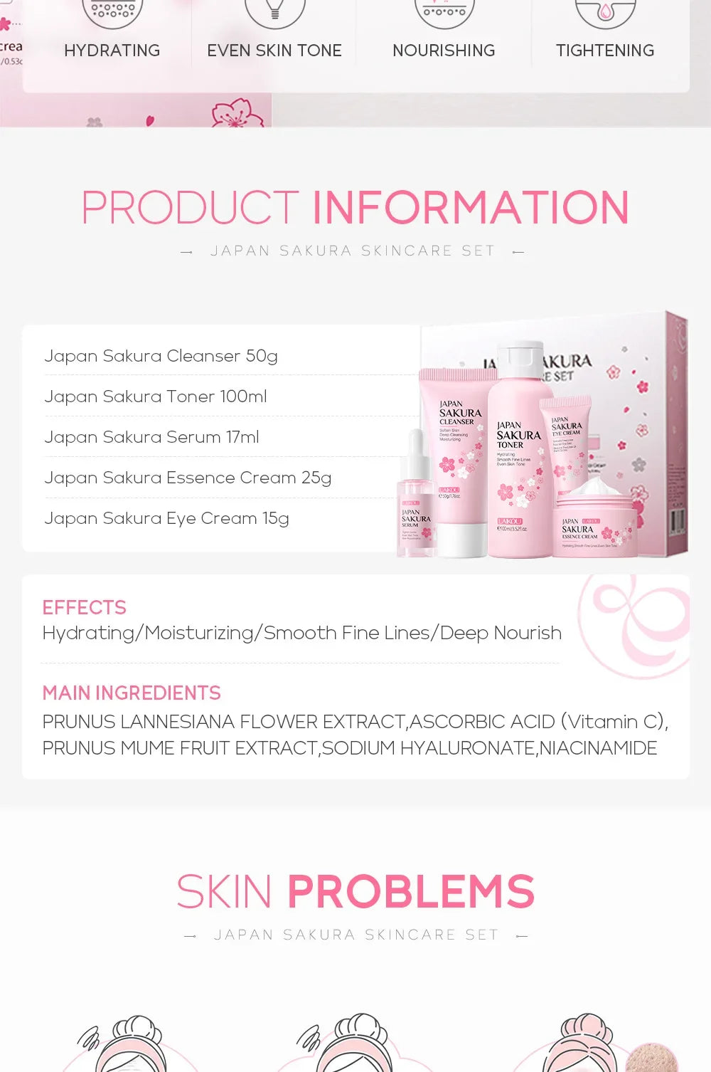 LAIKOU Sakura Kit Skin Care Sets Product  Korean Skincare Set
