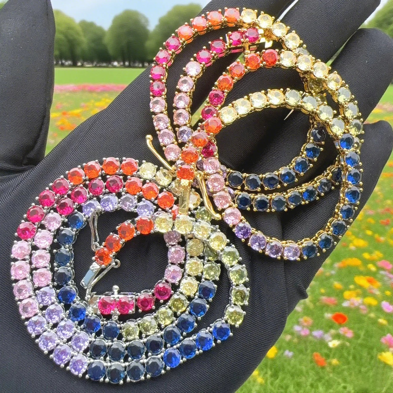Round Heart Shaped CZ Tennis Chain Rainbow Colorful Necklace Top Quality Gold Color Hip Hop Fashion Women Choker Jewelry MultiShop24
