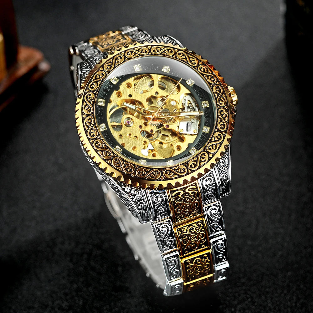 WINNER Vintage Engraved Skeleton Mechanical Watch for Men Multi Shop24