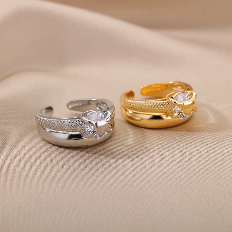 Heart Rings for Women Grils Gold Plated Adjustable Stainless Steel Ring 2026