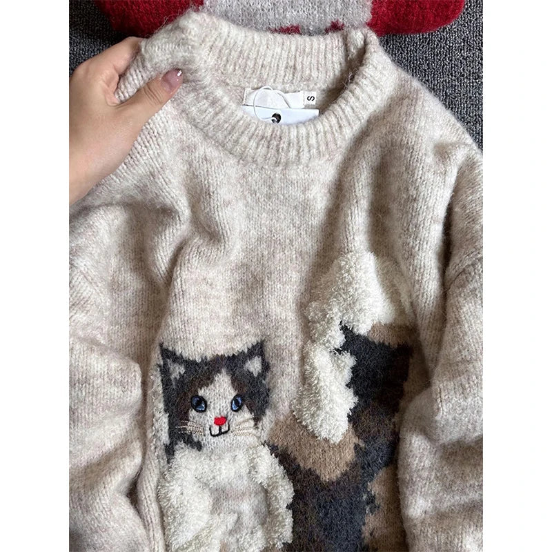 MEXZT Kawaii Cartoon Cat Sweater Women Harajuku Print Knitted Pullovers Winter Korean Cute Long Sleeve Knitwear Casual Jumpers MultiShop24