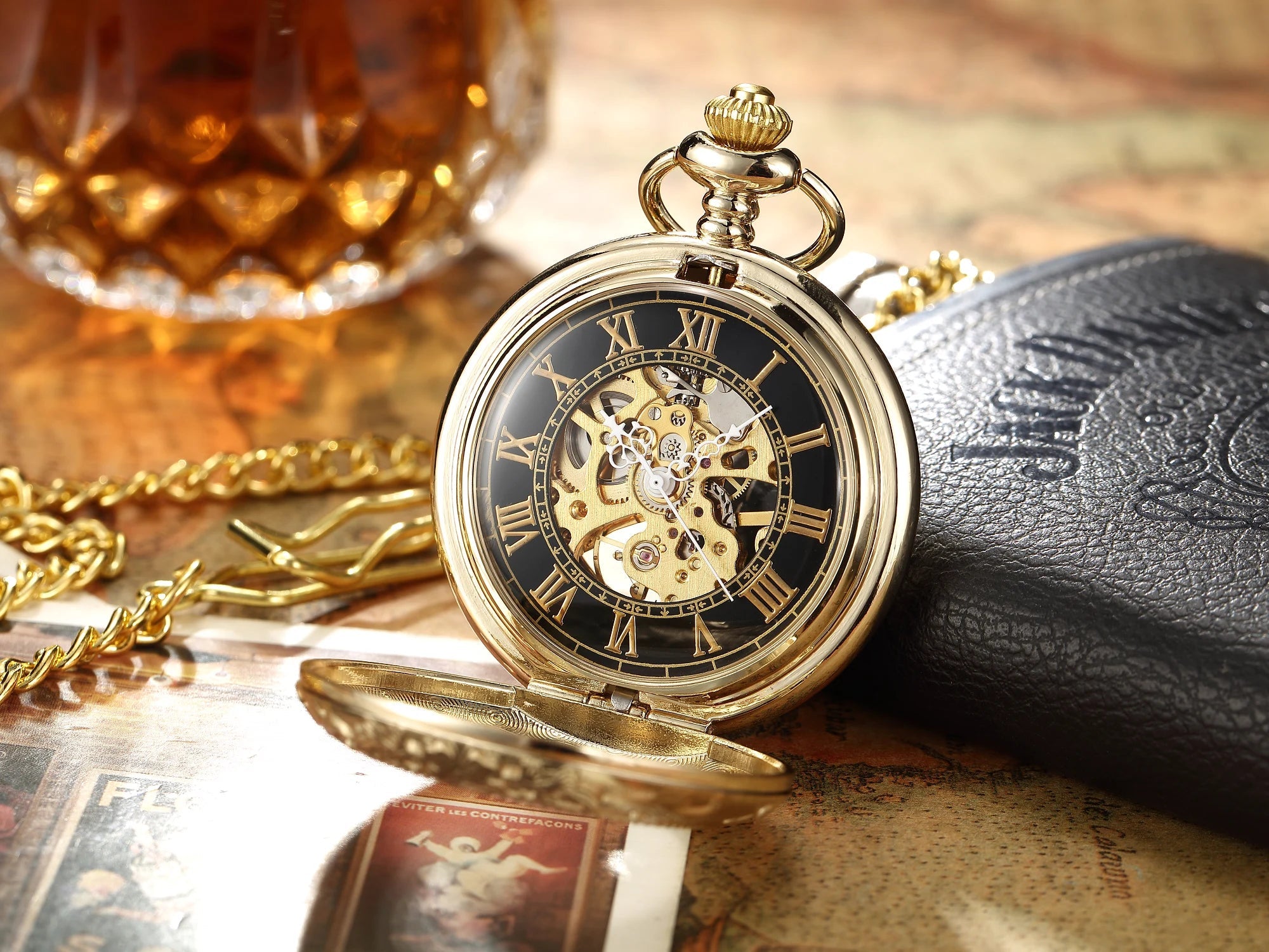 Luxury Retro Golden Hollow Skeleton Mechanical Pocket Watch Mens Multi Shop24