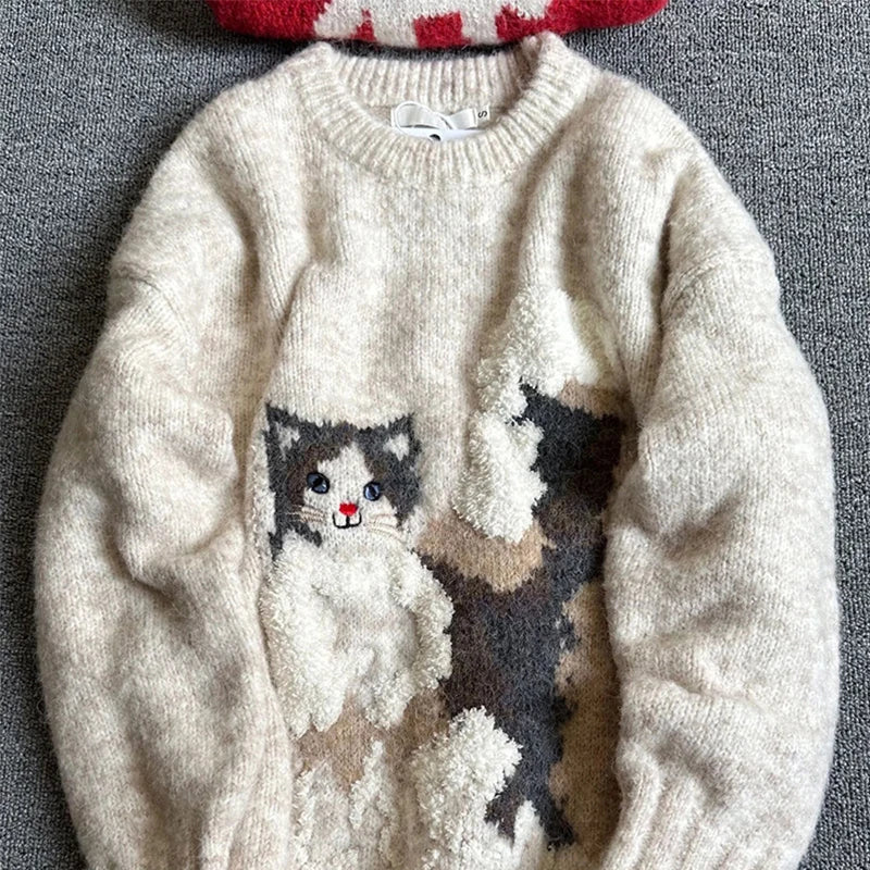 MEXZT Kawaii Cartoon Cat Sweater Women Harajuku Print Knitted Pullovers Winter Korean Cute Long Sleeve Knitwear Casual Jumpers MultiShop24